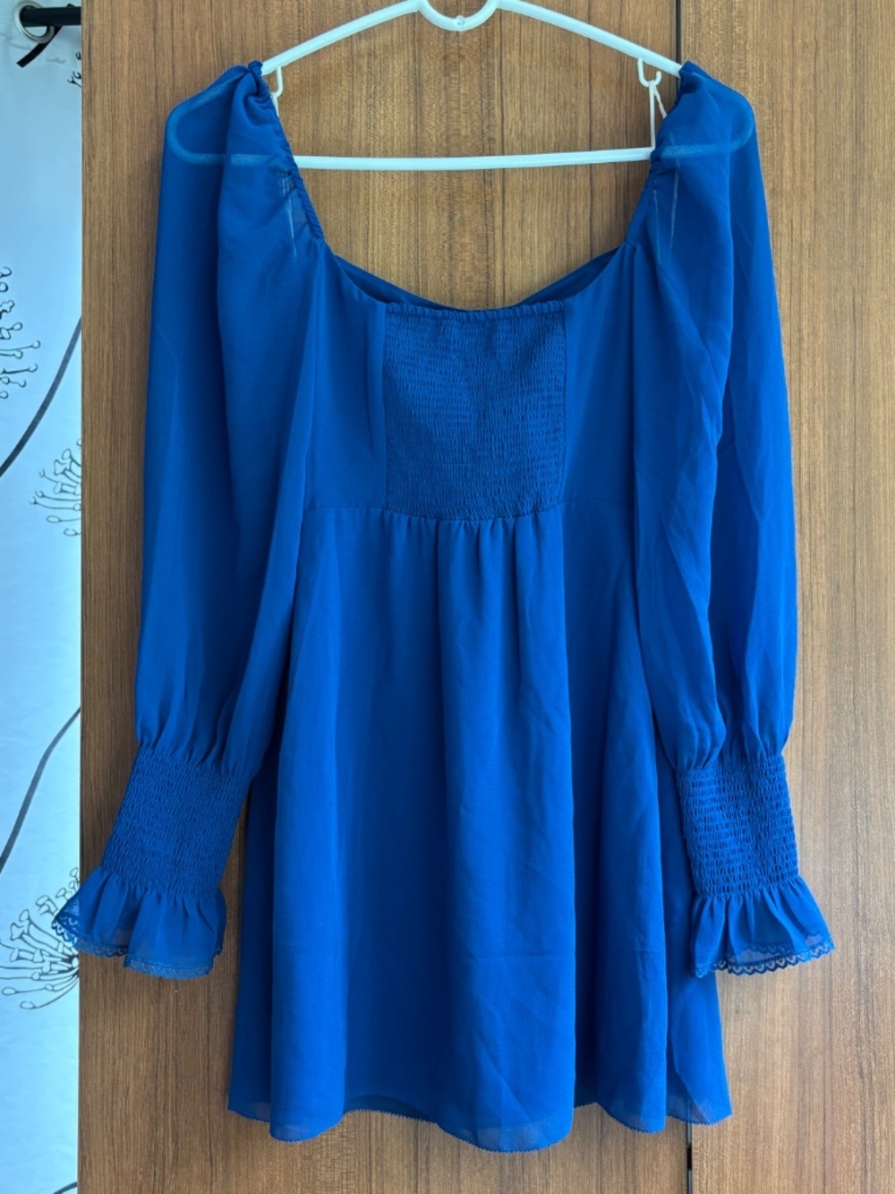 Aritzia Wilfred Emmylou Chiffon Squareneck Mini Dress Blue NWT Size 2 - Picture 7 of 16